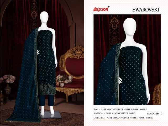 Bipson Swarovski Viscose Velvet Dress Material 4 pcs Catalogue