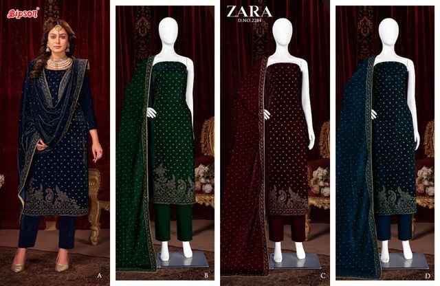 Bipson Swarovski Viscose Velvet Dress Material 4 pcs Catalogue