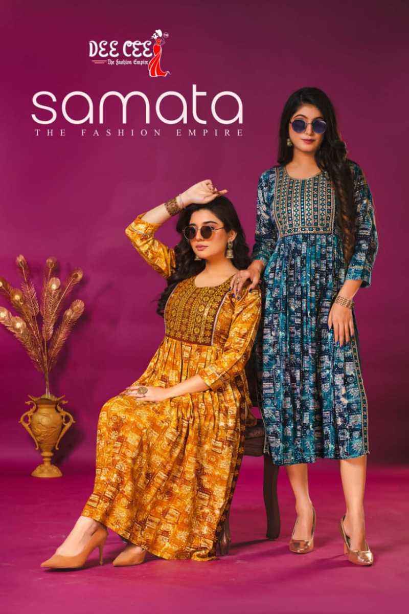 Dee Cee Samata Rayon Long Flared Kurti 6 pcs Catalogue