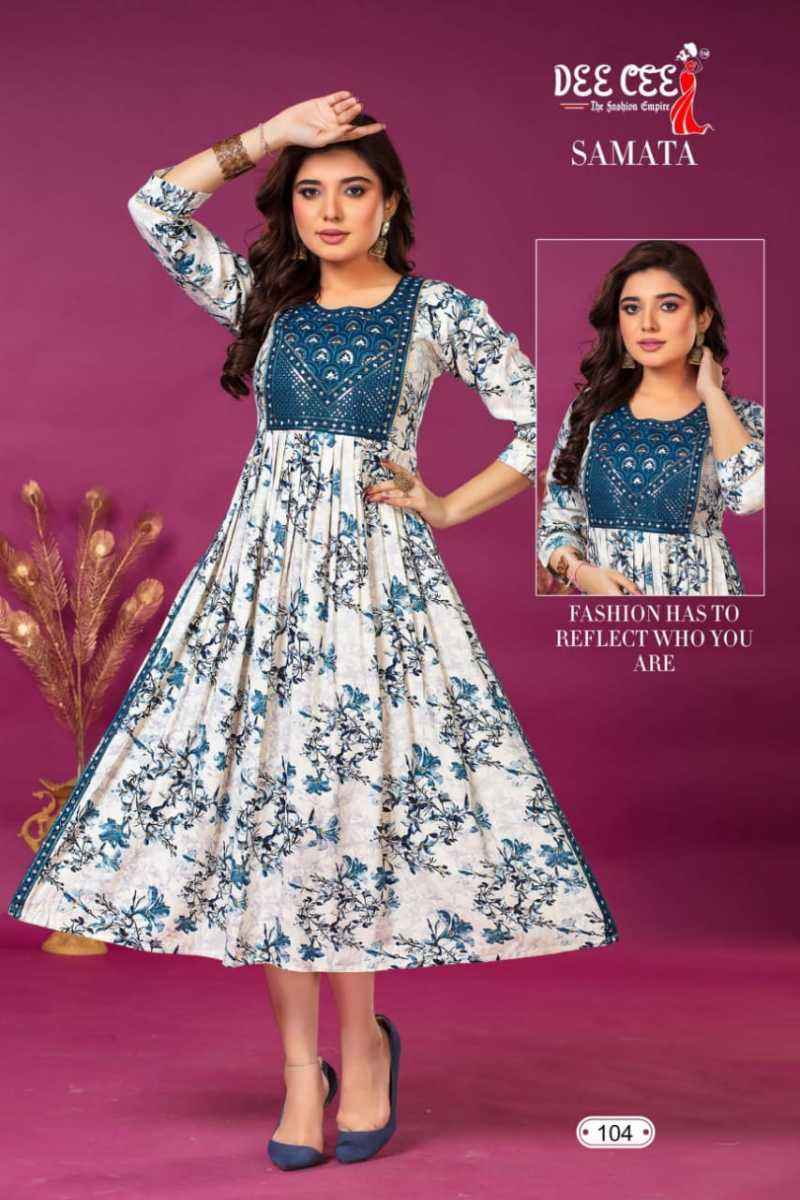 Dee Cee Samata Rayon Long Flared Kurti 6 pcs Catalogue