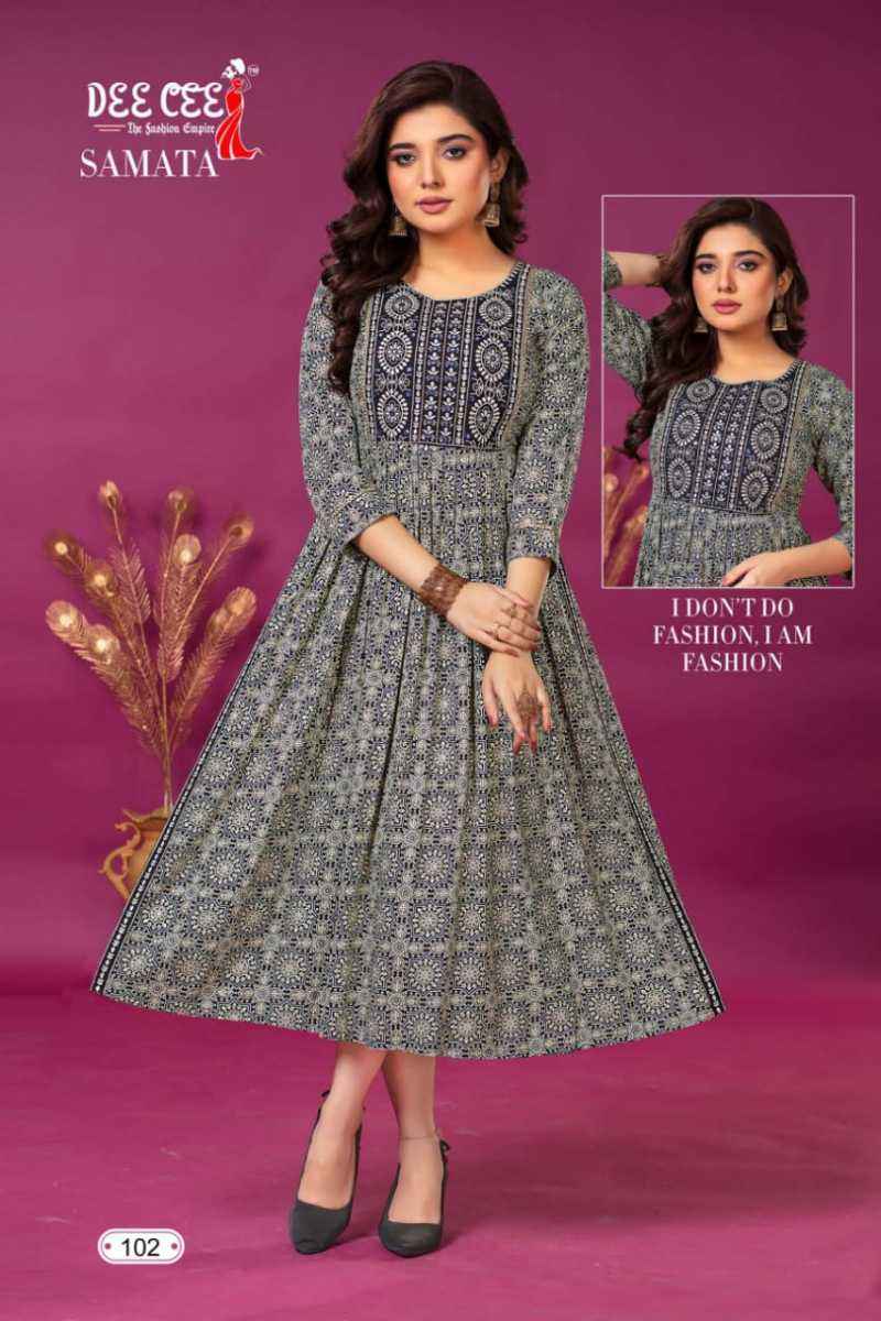 Dee Cee Samata Rayon Long Flared Kurti 6 pcs Catalogue