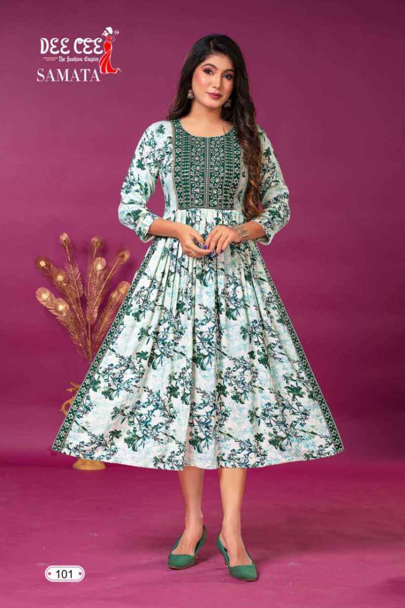 Dee Cee Samata Rayon Long Flared Kurti 6 pcs Catalogue