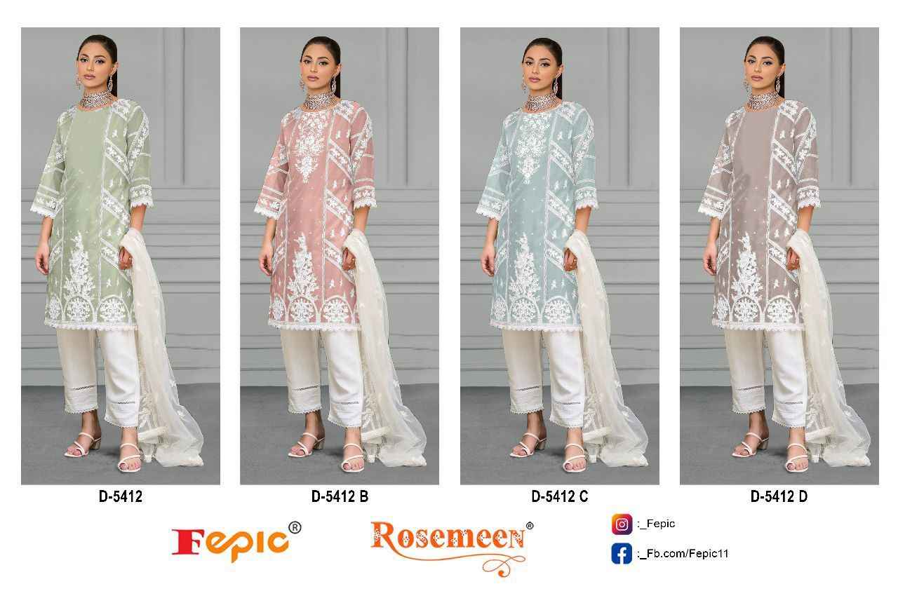Fepic Rosemeen 5412 Organza Dress Material 4 pcs Catalogue