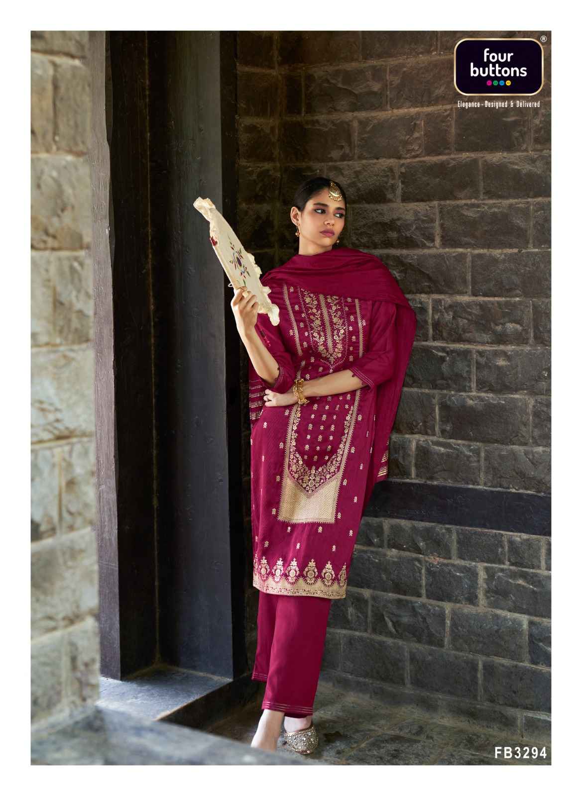 Four Buttons Royalty Vol 5 Readymade Jacquard Dress 6 pcs Catalogue