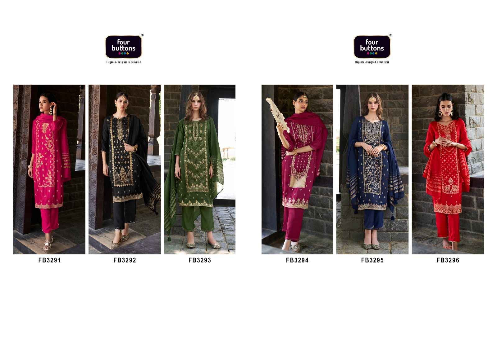 Four Buttons Royalty Vol 5 Readymade Jacquard Dress 6 pcs Catalogue