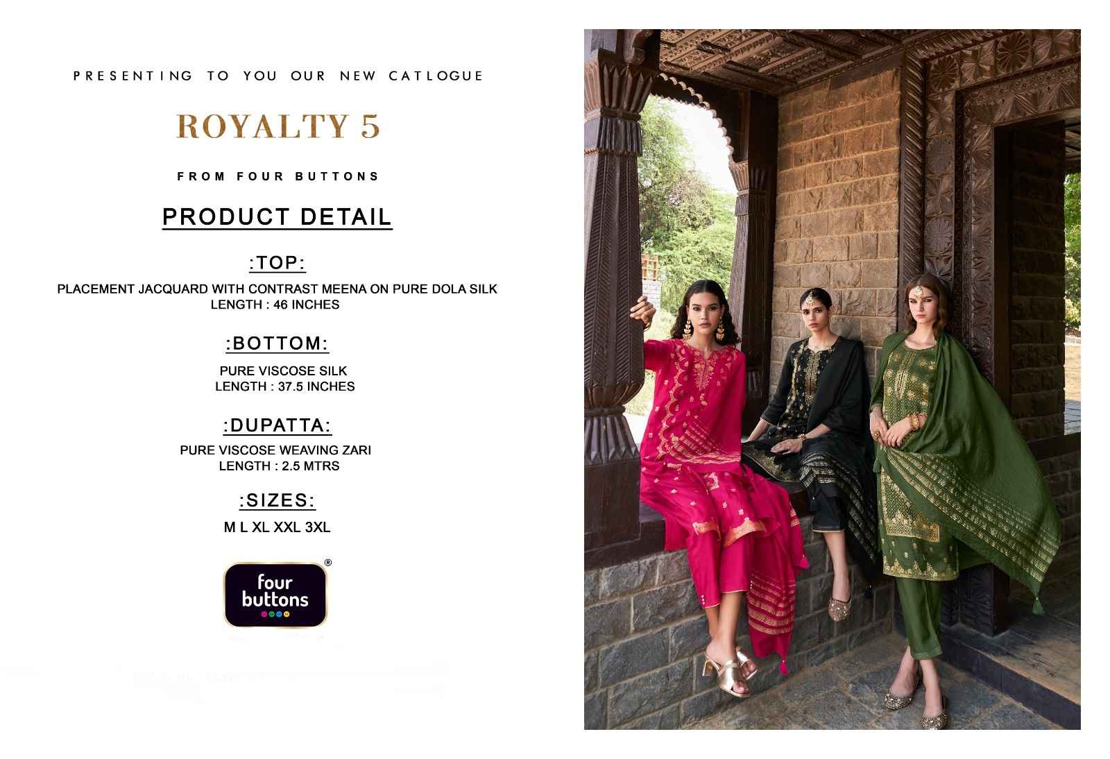 Four Buttons Royalty Vol 5 Readymade Jacquard Dress 6 pcs Catalogue
