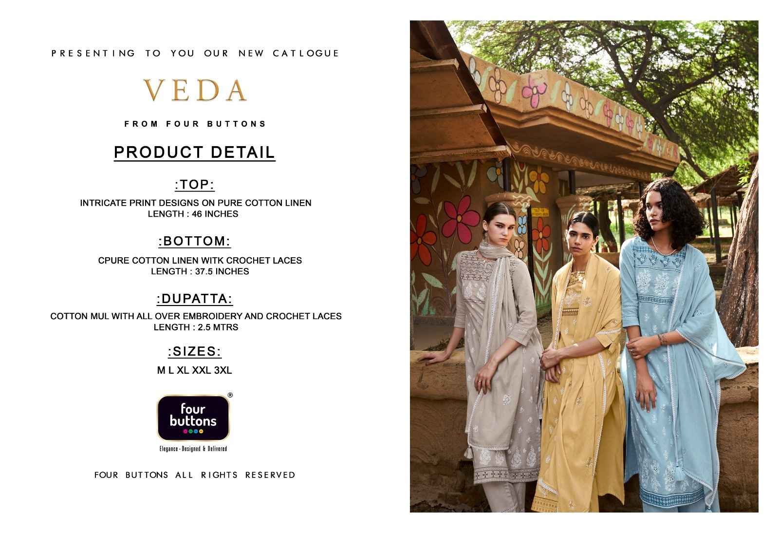 Four Buttons Veda Cotton Linen Kurti Combo 8 pcs Catalogue