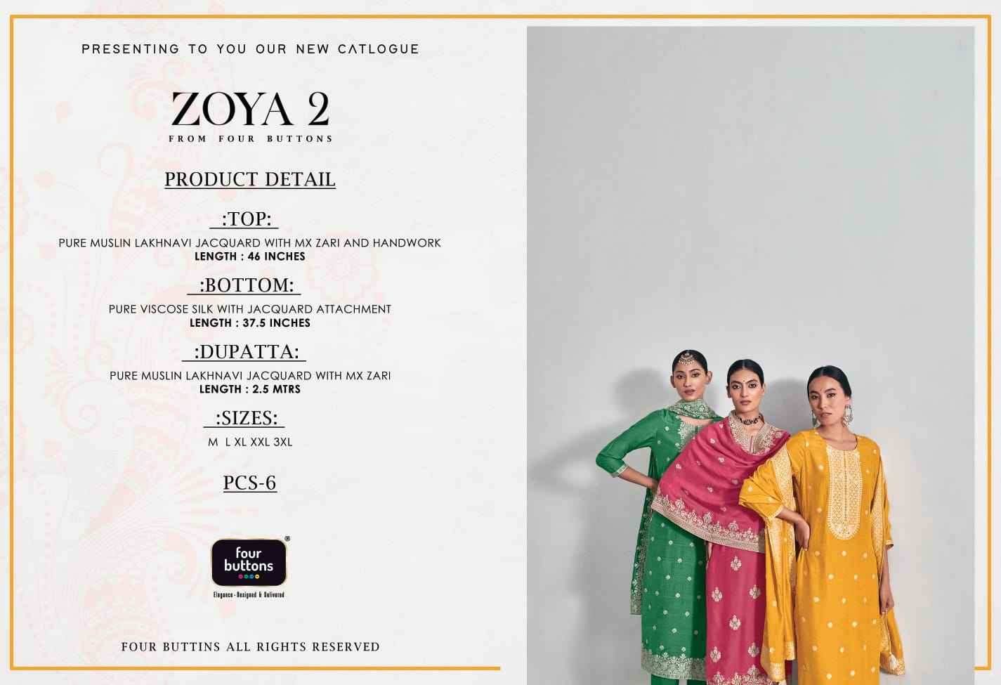 Four Buttons Zoya Vol 2 Readymade Partywear Muslin Dress 6 pcs Catalogue