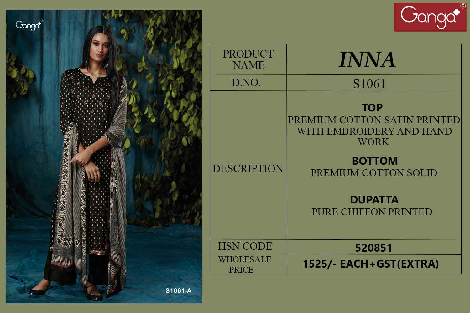 Ganga Inna 1061 Cotrton Dress Material 4 pcs Catalogue