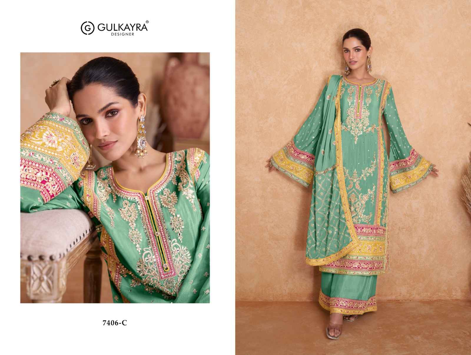 Gulkayra Designer Vedika Readymade Chinon Dress 3 pcs Catalogue