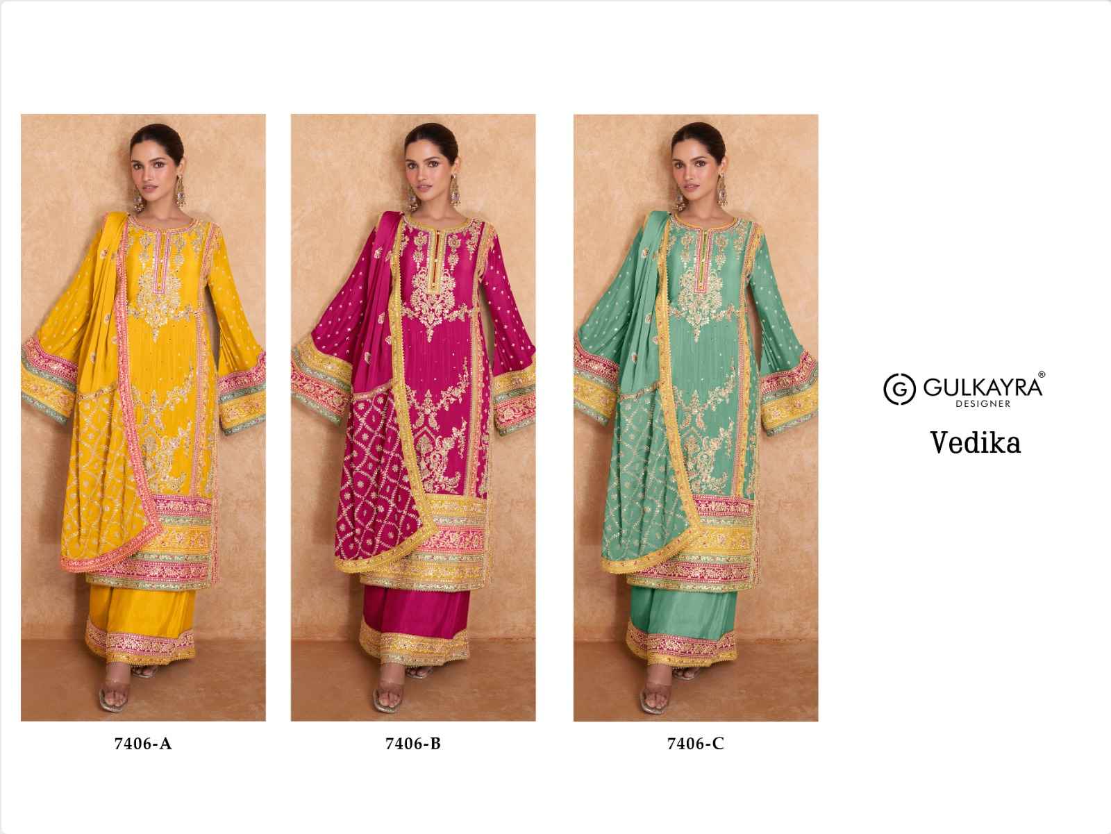 Gulkayra Designer Vedika Readymade Chinon Dress 3 pcs Catalogue
