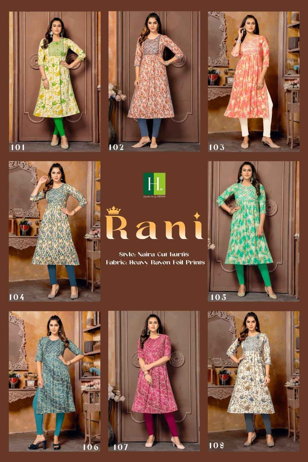 Hirwa Rani Rayon Kurti 8 pcs Catalogue