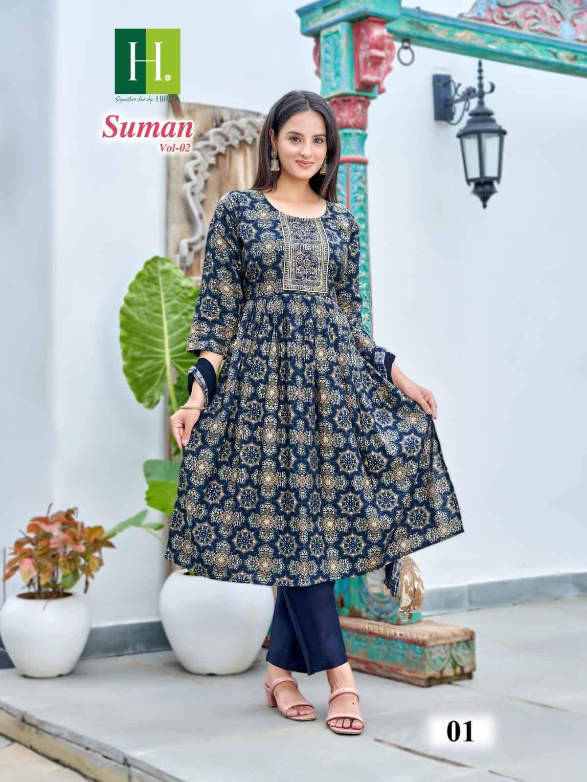 Hirwa Suman Vol 2 Modal Foil Kurti Combo 8 pcs Catalogue