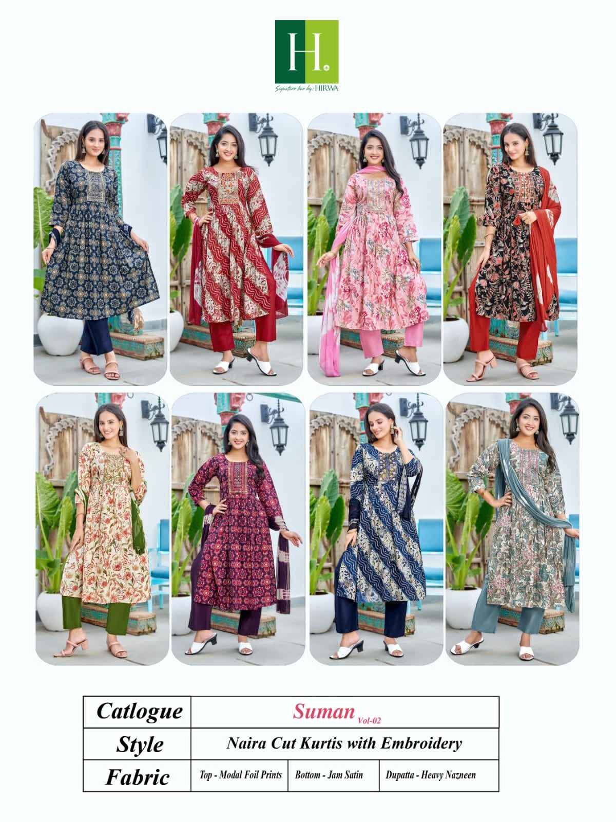 Hirwa Suman Vol 2 Modal Foil Kurti Combo 8 pcs Catalogue