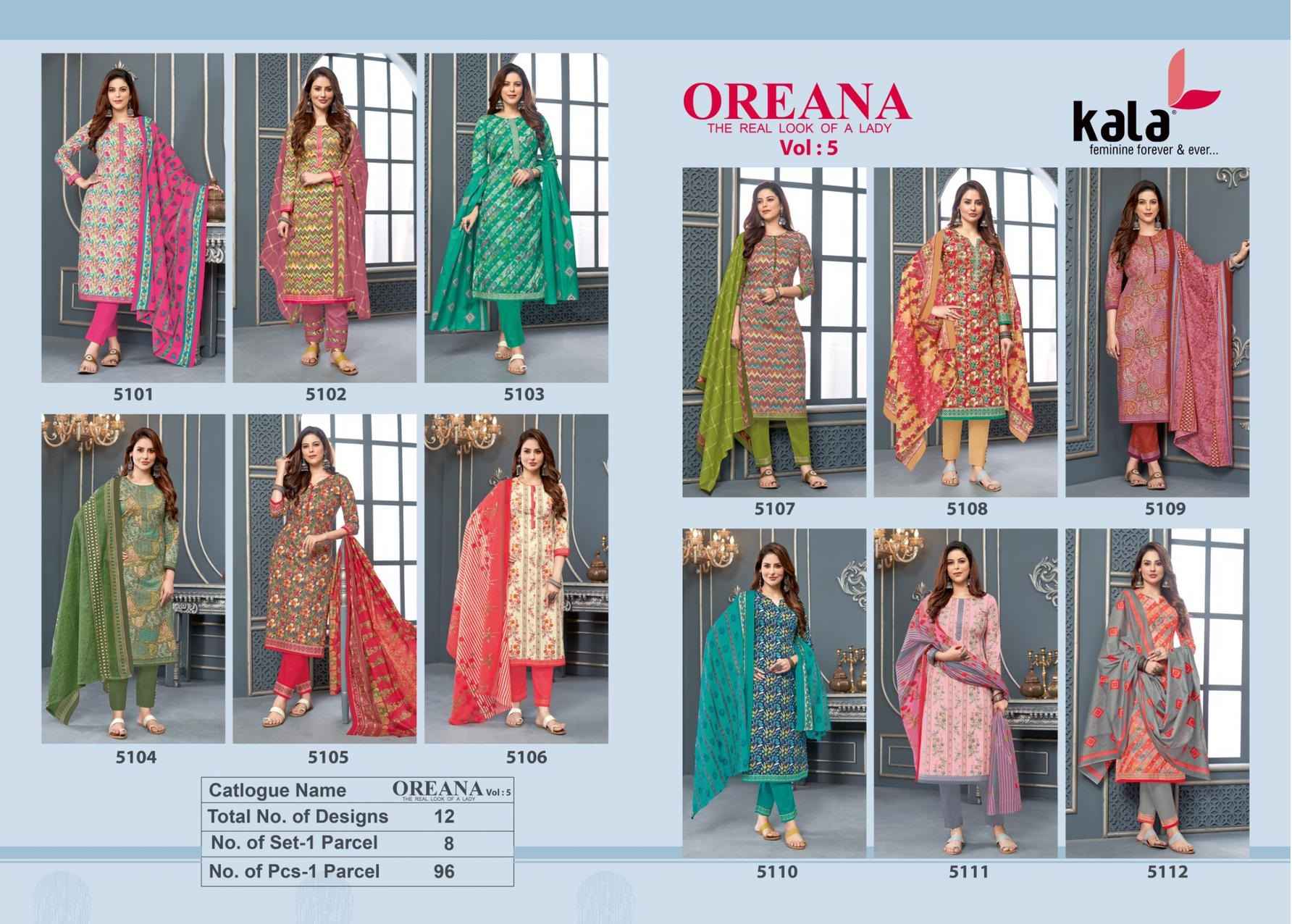 Kala Oreana Vol 5 Cotton Dress Material 12 pcs Catalogue