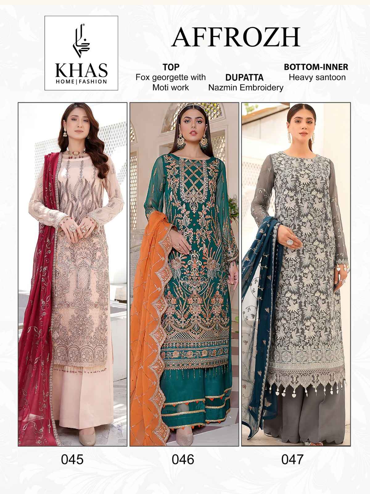 Khas Affrozh Georgette Dress Material 3 pcs Catalogue