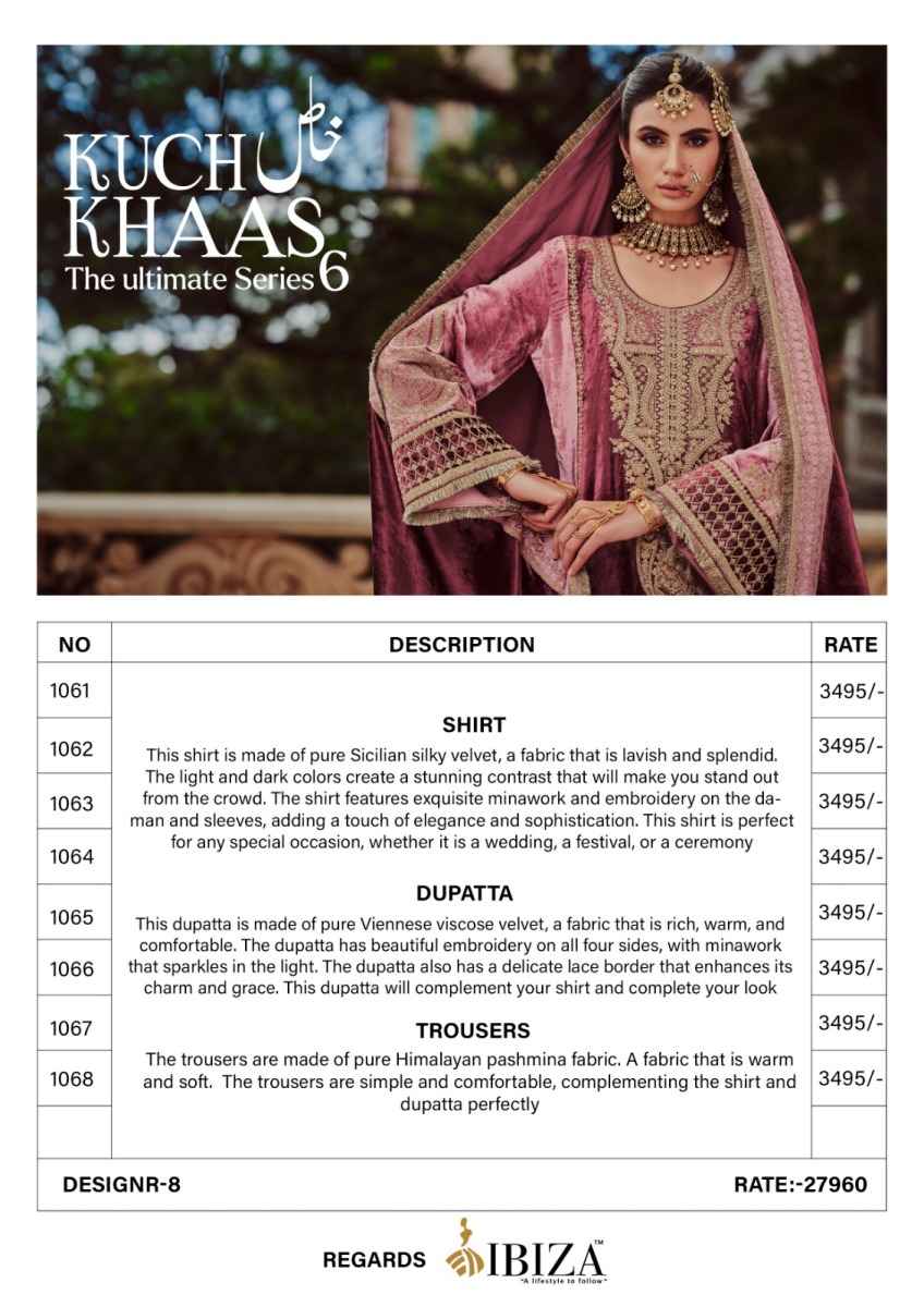Kuch Khaas Vol 6 Silky Velvet Dress Material 8 pcs Catalogue