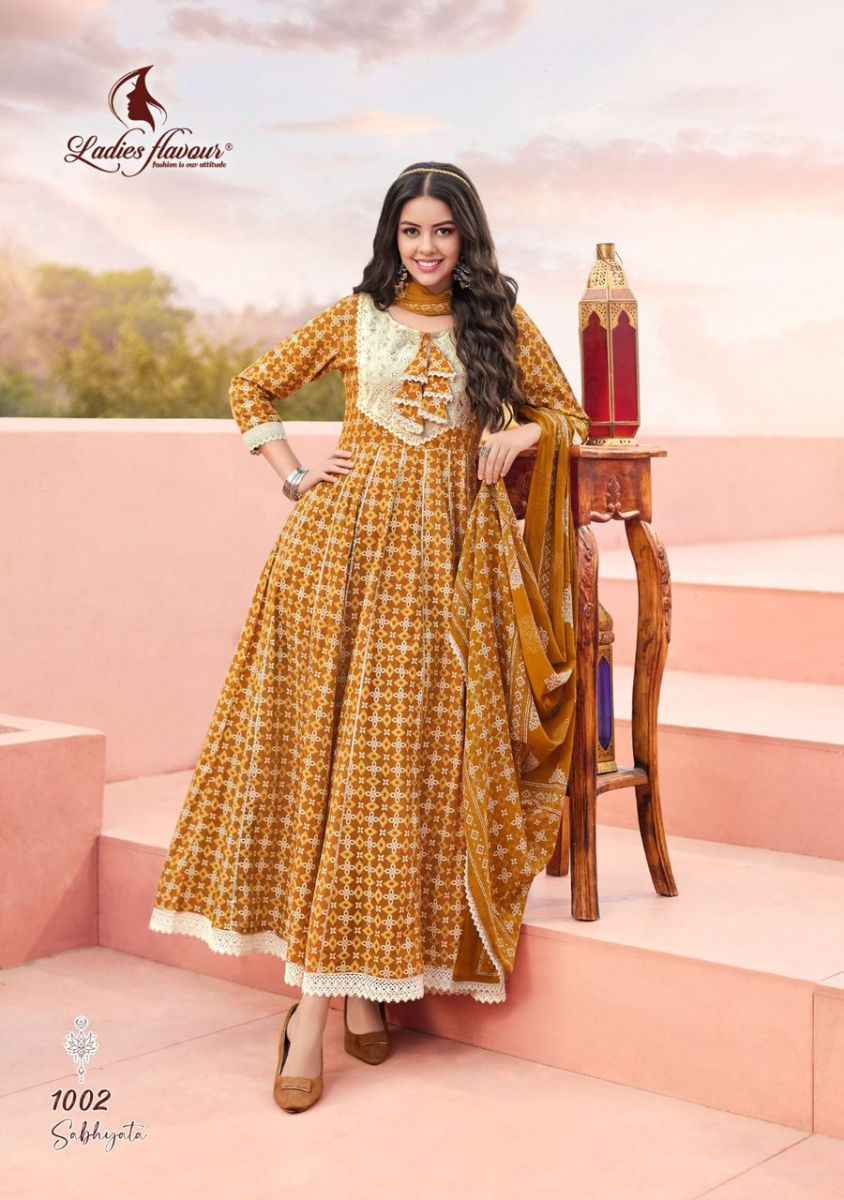 Ladies Flaour Sabhyata Cotton Anarkali Gown With Dupatta Online Weastrn Clothing Store