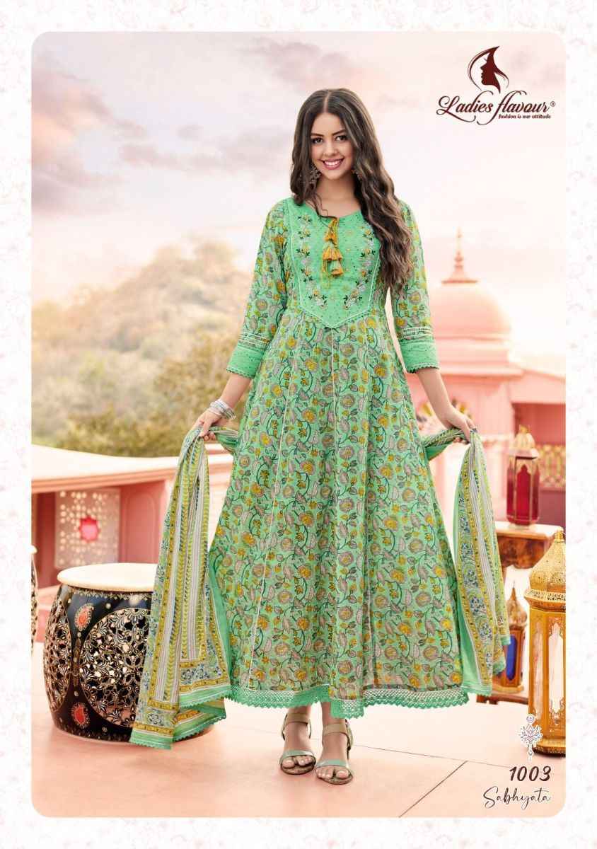 Ladies Flaour Sabhyata Cotton Anarkali Gown With Dupatta 4 pcs Catalogue