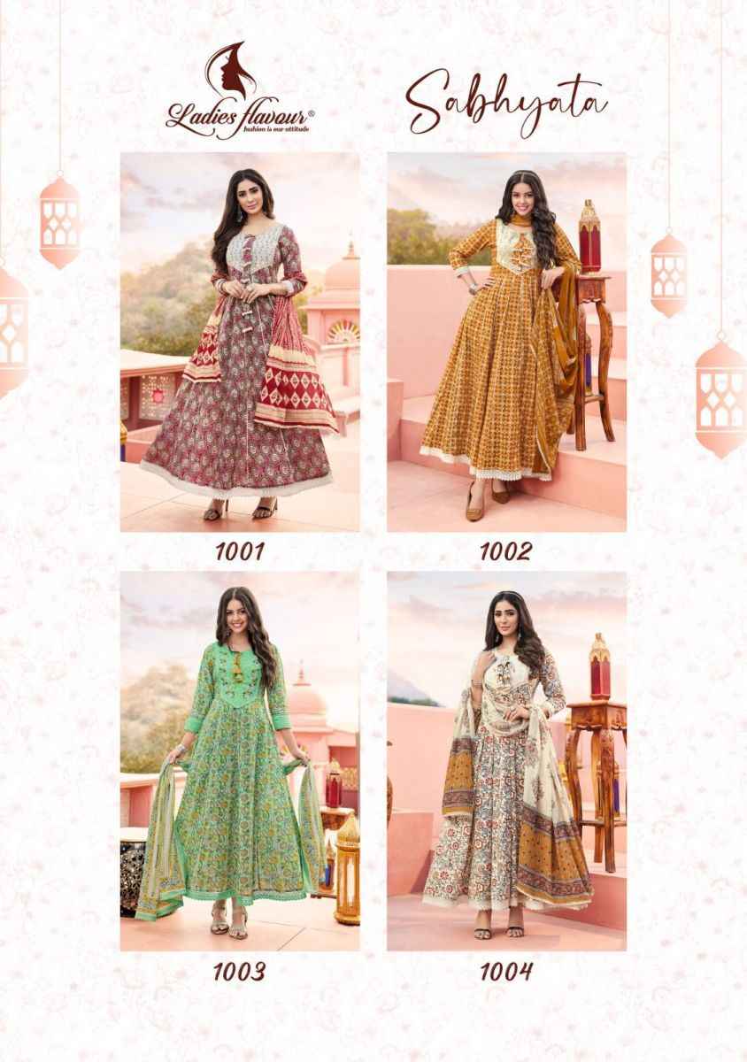 Ladies Flaour Sabhyata Cotton Anarkali Gown With Dupatta 4 pcs Catalogue