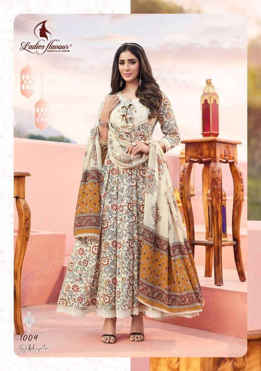 Ladies Flaour Sabhyata Cotton Anarkali Gown With Dupatta 4 pcs Catalogue