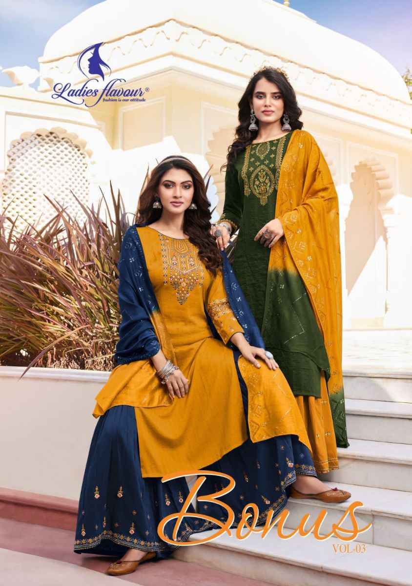 Ladies Flavour Bonus Vol 3 Chinon Kurti Combo 6 pcs Catalogue