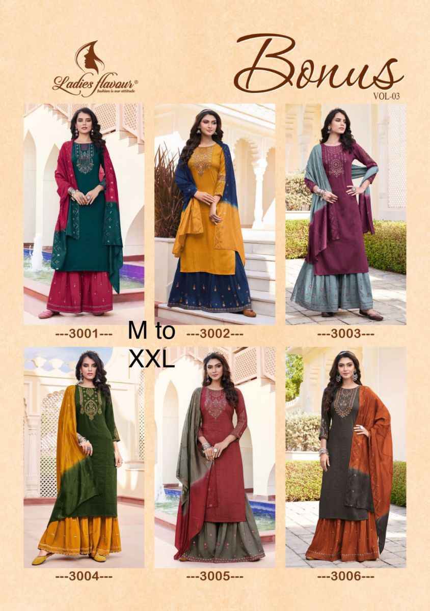 Ladies Flavour Bonus Vol 3 Chinon Kurti Combo 6 pcs Catalogue