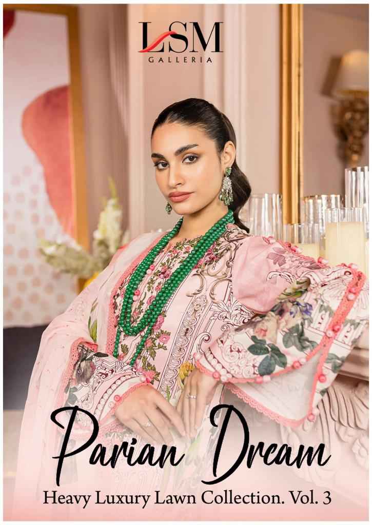 Lsm Galleria Parian Dream Vol 3 Lawn Cotton Dreass Material 6 pcs Catalogue