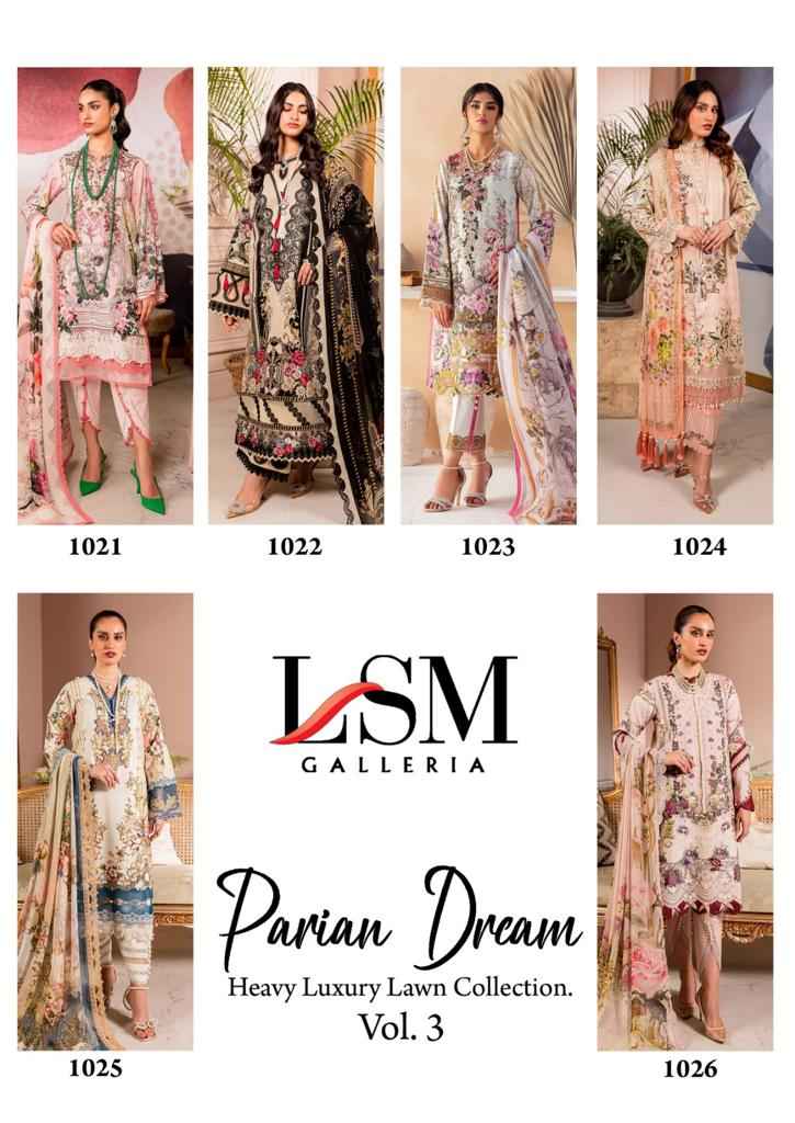 Lsm Galleria Parian Dream Vol 3 Lawn Cotton Dreass Material 6 pcs Catalogue