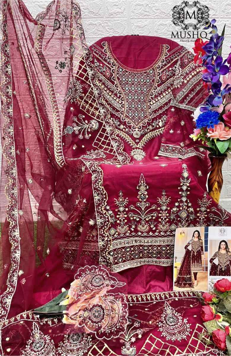 Mushq 227 Organza Dress Material 4 pcs Catalogue