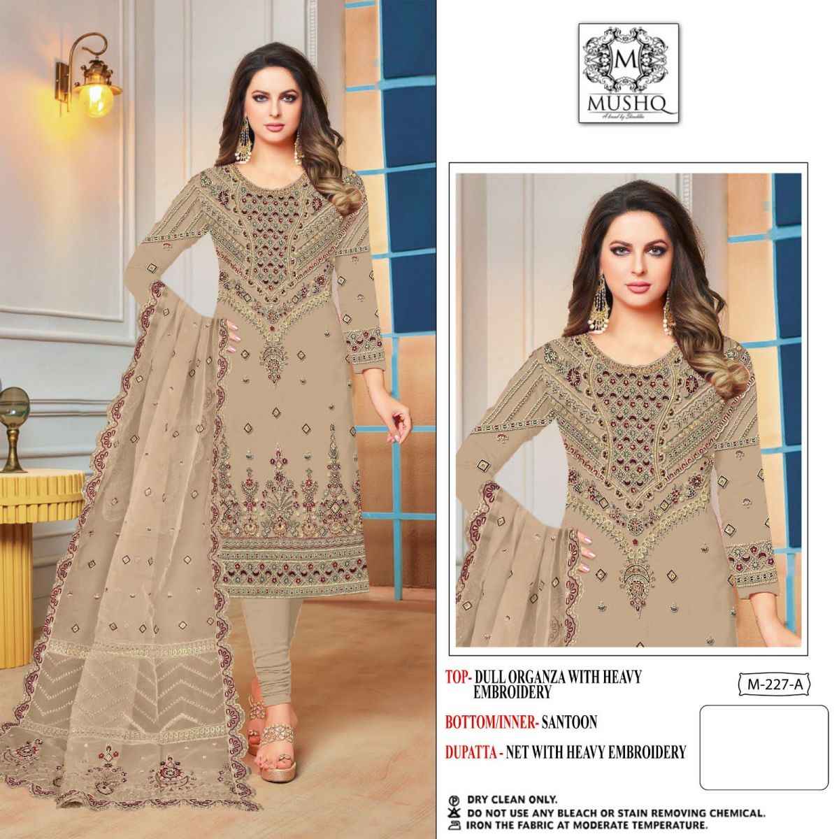 Mushq 227 Organza Dress Material 4 pcs Catalogue