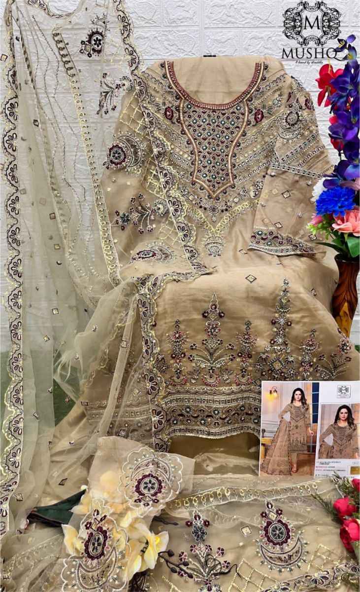 Mushq 227 Organza Dress Material 4 pcs Catalogue