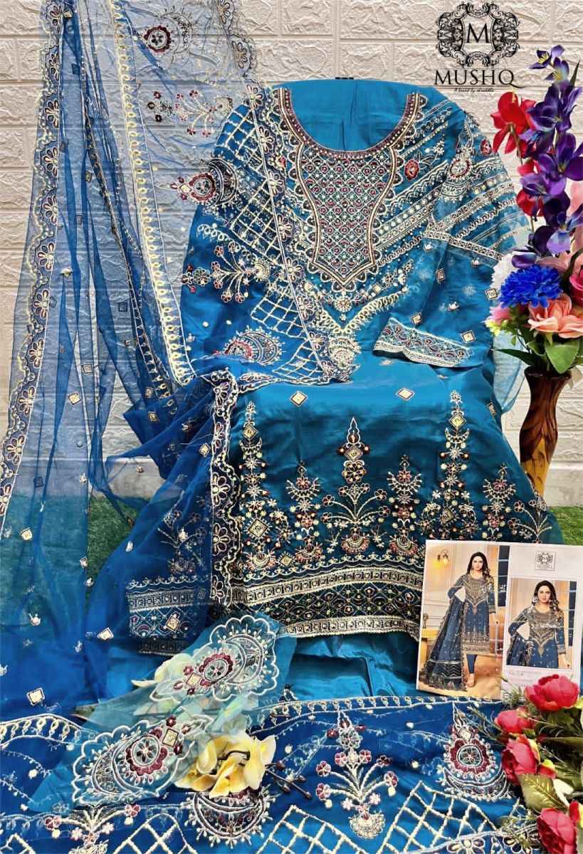 Mushq 227 Organza Dress Material 4 pcs Catalogue