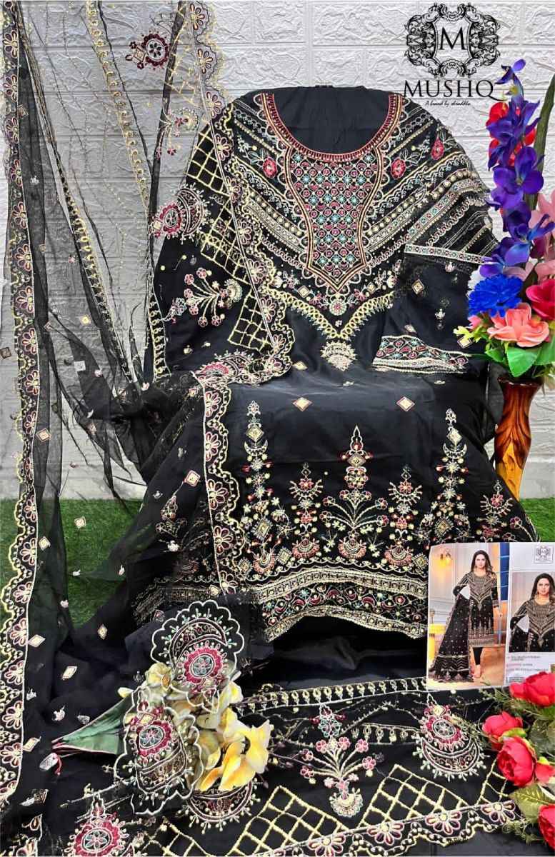 Mushq 227 Organza Dress Material 4 pcs Catalogue