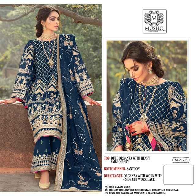 Mushq M 217 Organza Dress Material 4 pcs Catalogue