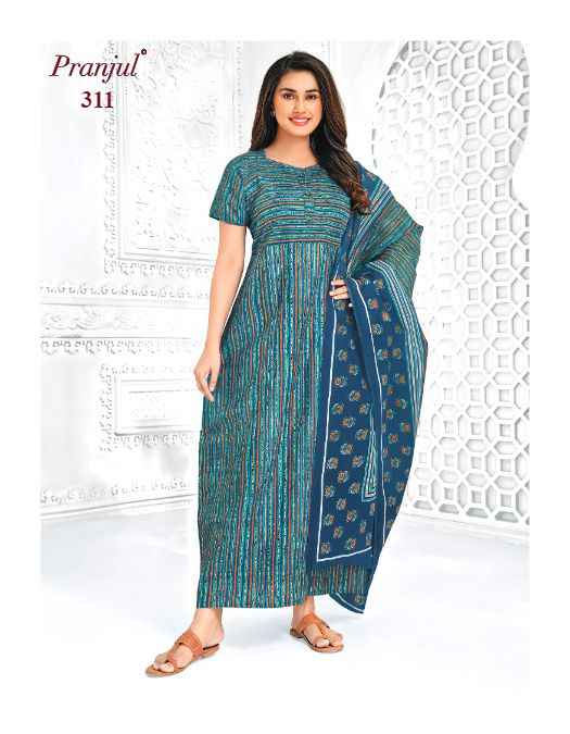 Pranjul Pragati Nighties With Dupatta Vol 5 Cotton Nighties 24 pcs Catalogue