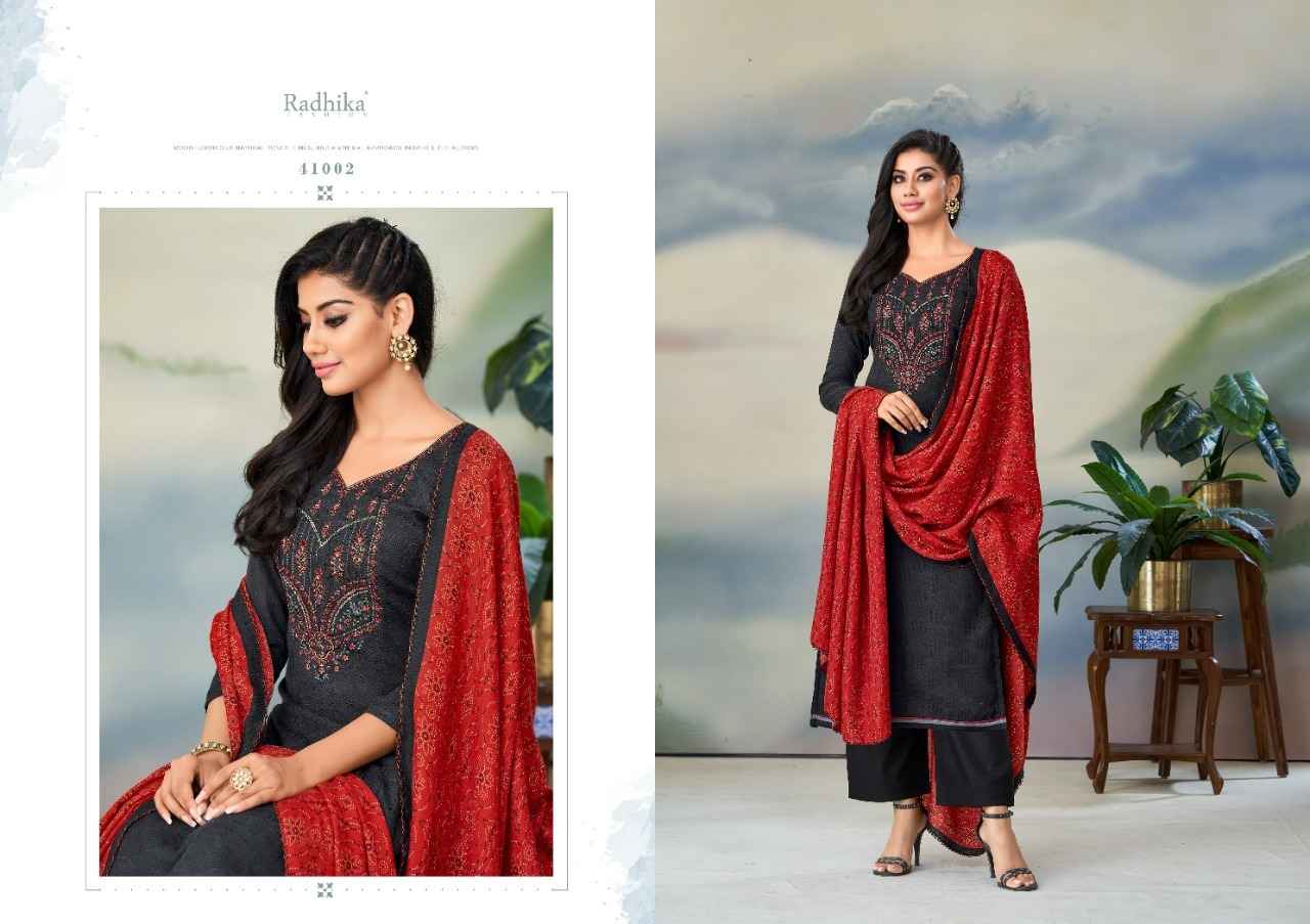 Radhika Sumyra Gulnaaz Pashmina Dreass Material 8 pcs Catalogue