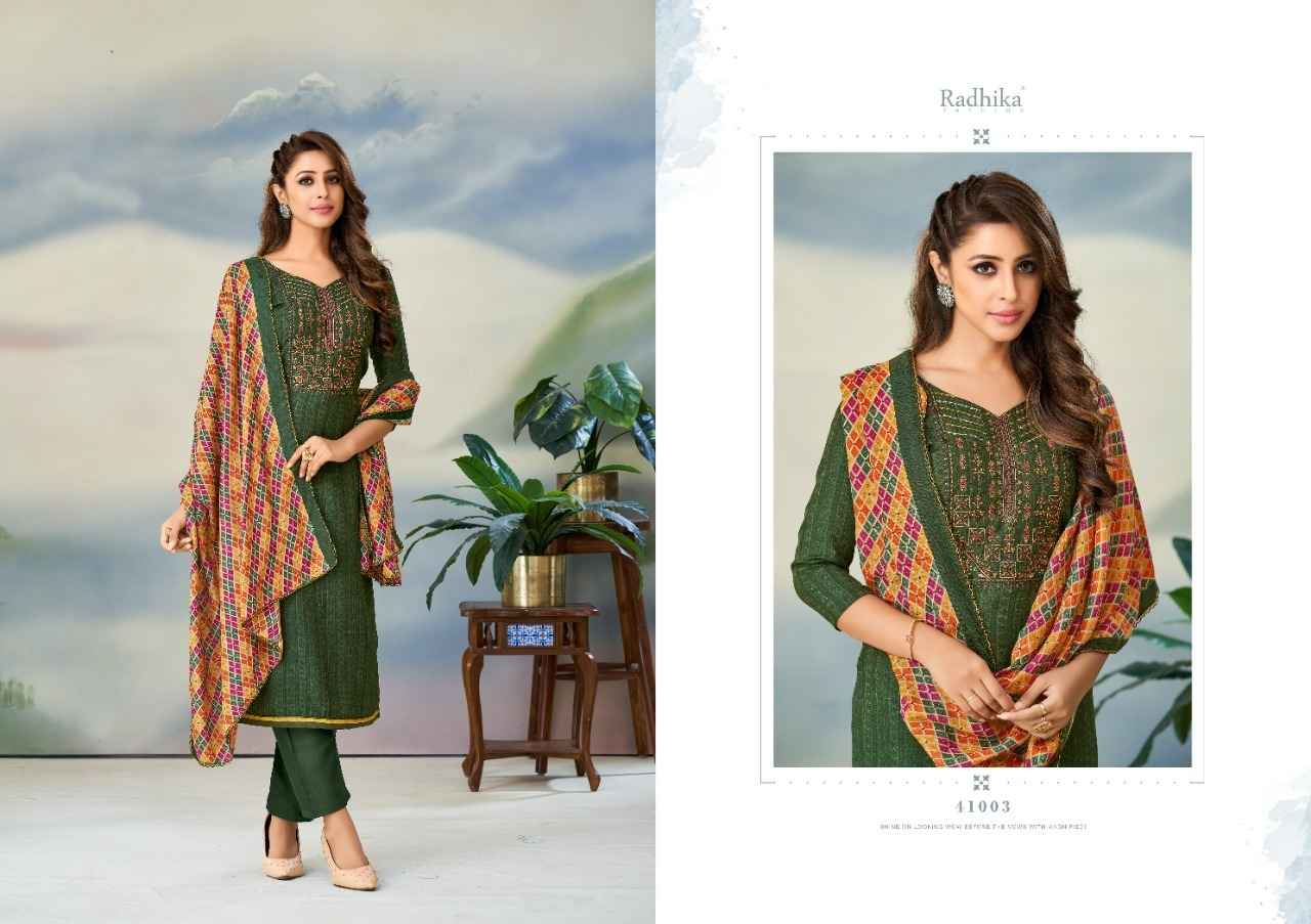 Radhika Sumyra Gulnaaz Pashmina Dreass Material 8 pcs Catalogue