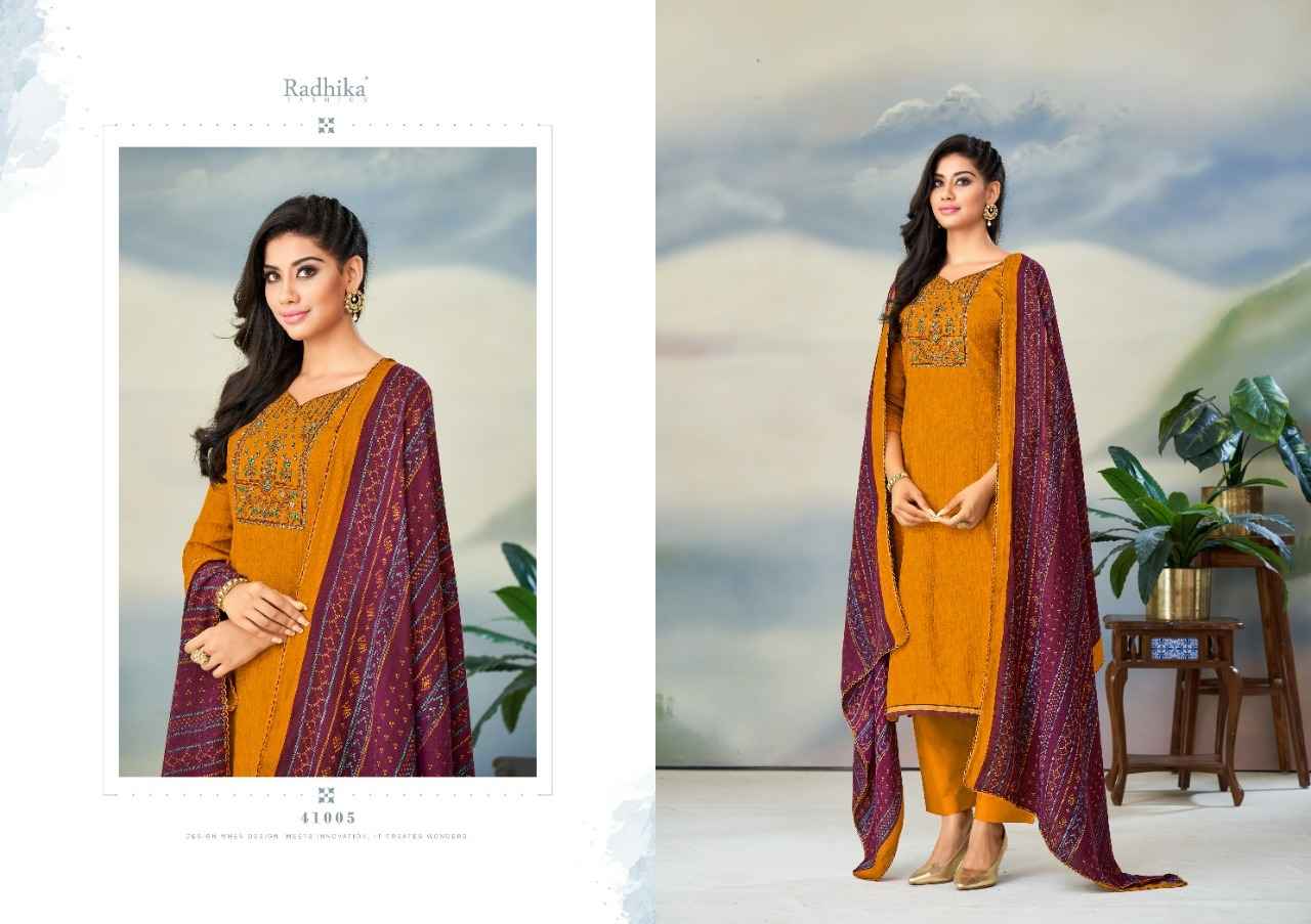 Radhika Sumyra Gulnaaz Pashmina Dreass Material 8 pcs Catalogue