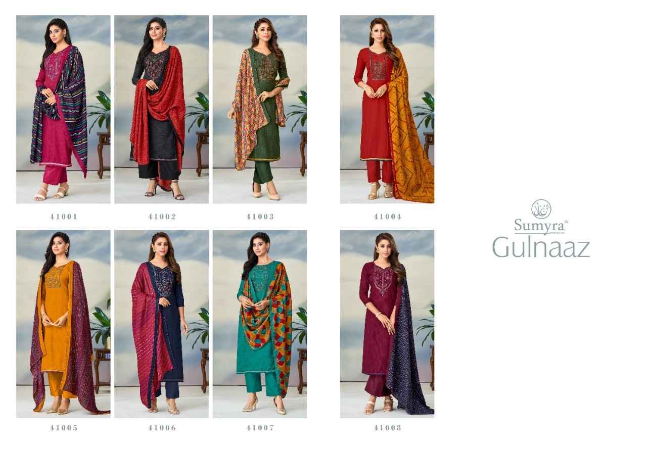 Radhika Sumyra Gulnaaz Pashmina Dreass Material 8 pcs Catalogue