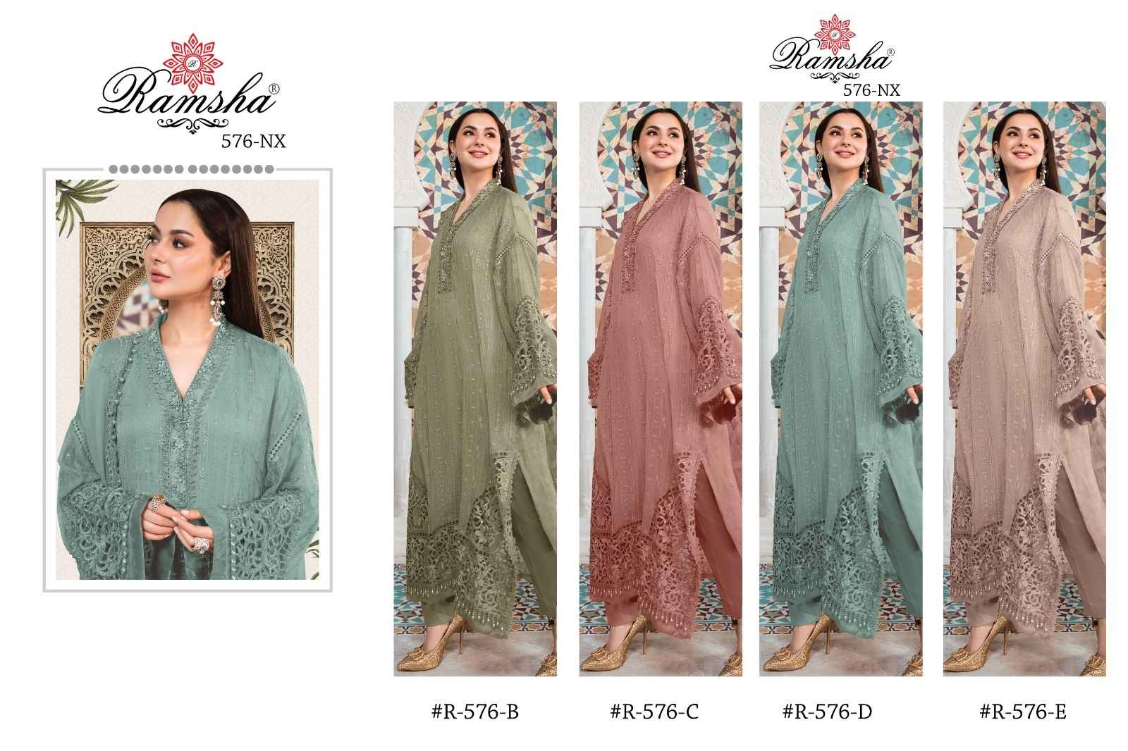 Ramsha 576 Nx Georgette Dress Material 4 pcs Catalogue