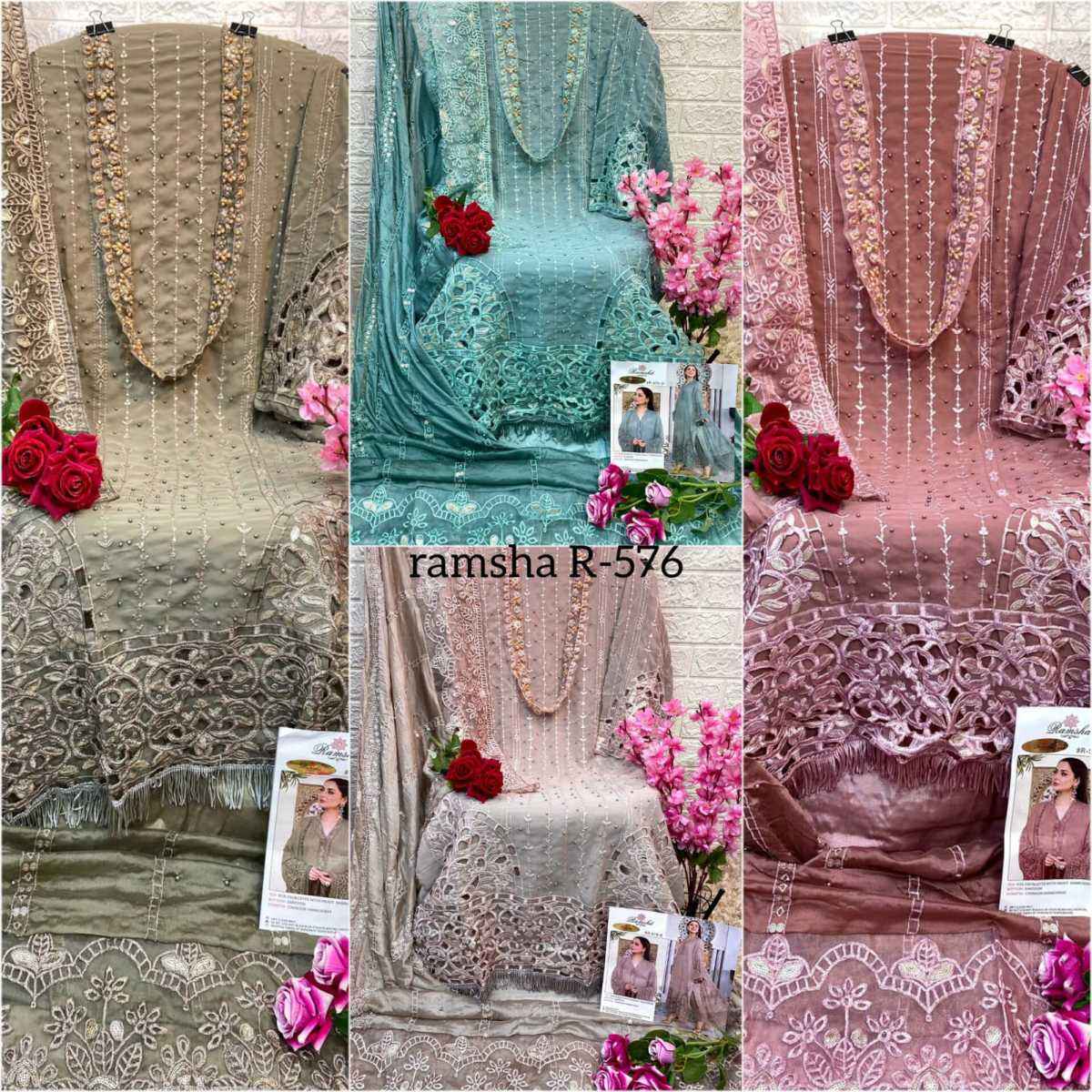 Ramsha 576 Nx Georgette Dress Material 4 pcs Catalogue