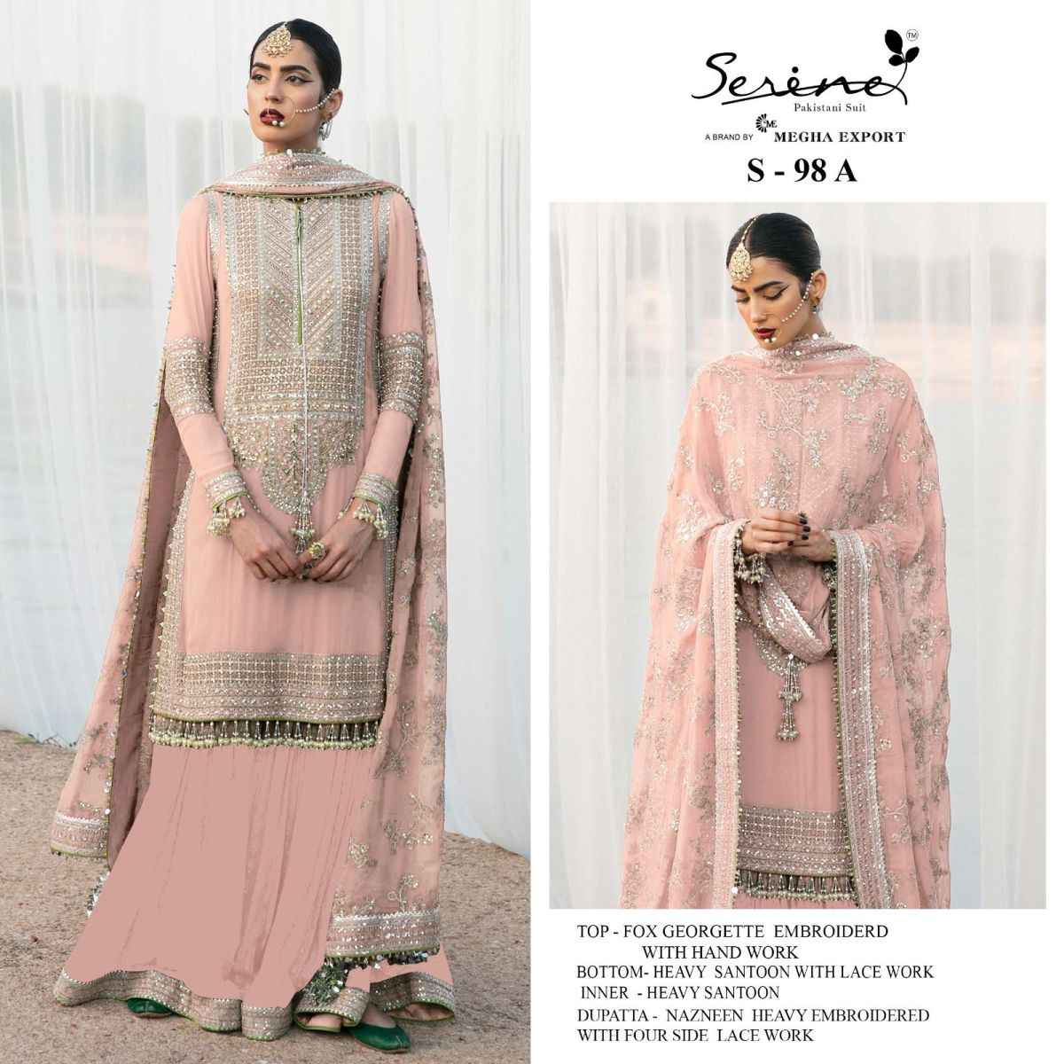 Serine 98 Series Foux Georgette Dress Material 4 pcs Catalogue