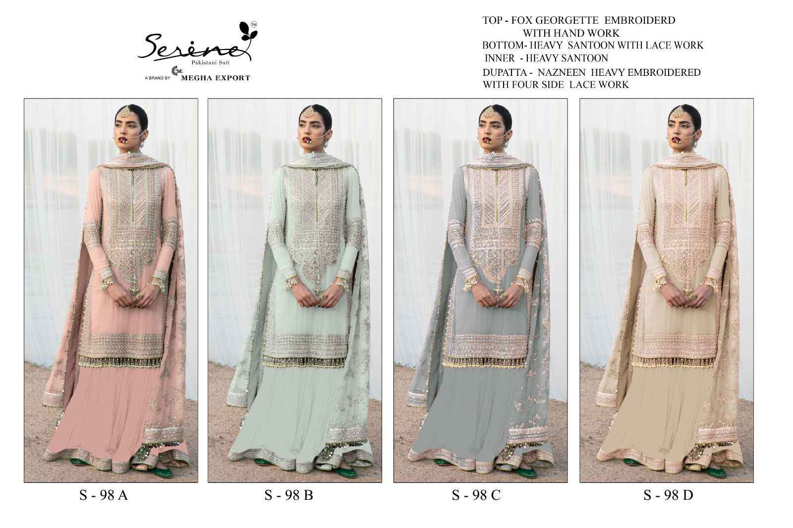 Serine 98 Series Foux Georgette Dress Material 4 pcs Catalogue