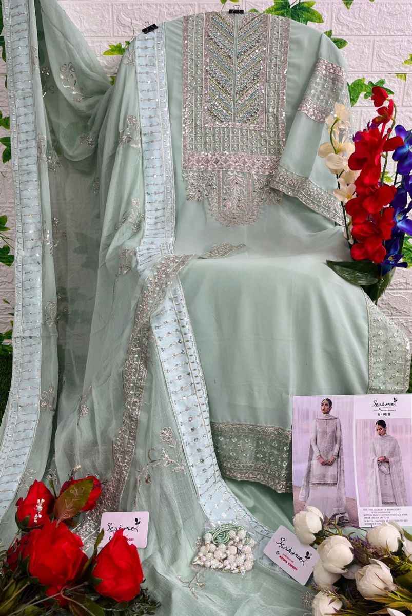 Serine 98 Series Foux Georgette Dress Material 4 pcs Catalogue