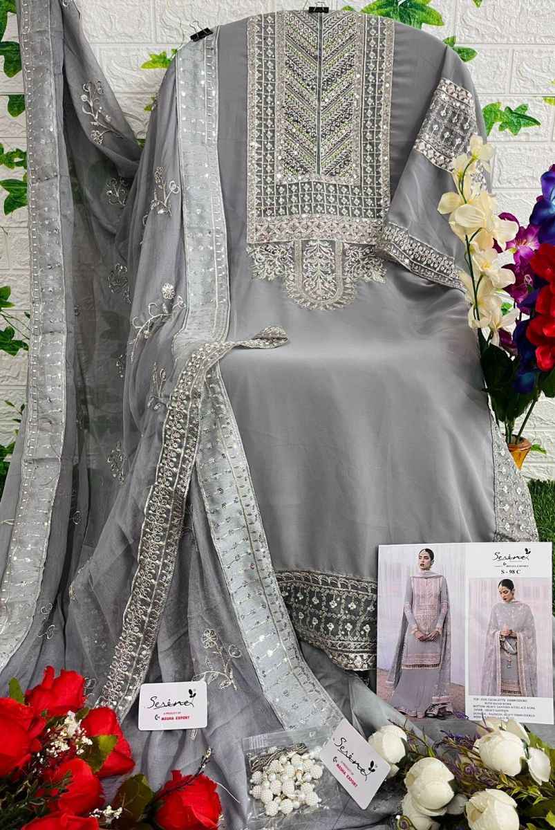 Serine 98 Series Foux Georgette Dress Material 4 pcs Catalogue