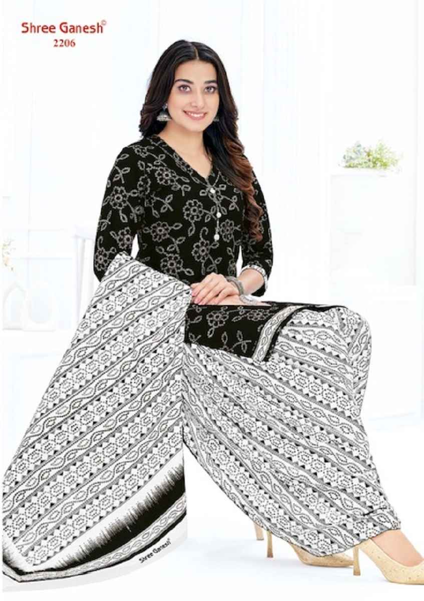 Shree Ganesh White & Black Vol 2 Cotton Dress Material 18 pcs Catalogue