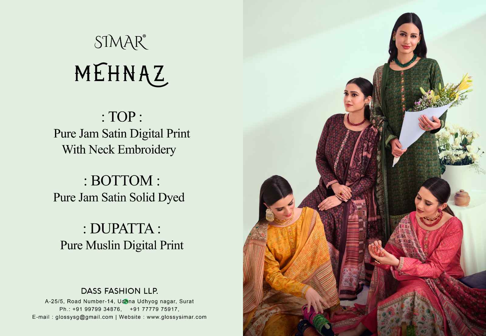 Simar Mehnaz Jam Satin Dress Material 6 pcs Catalogue