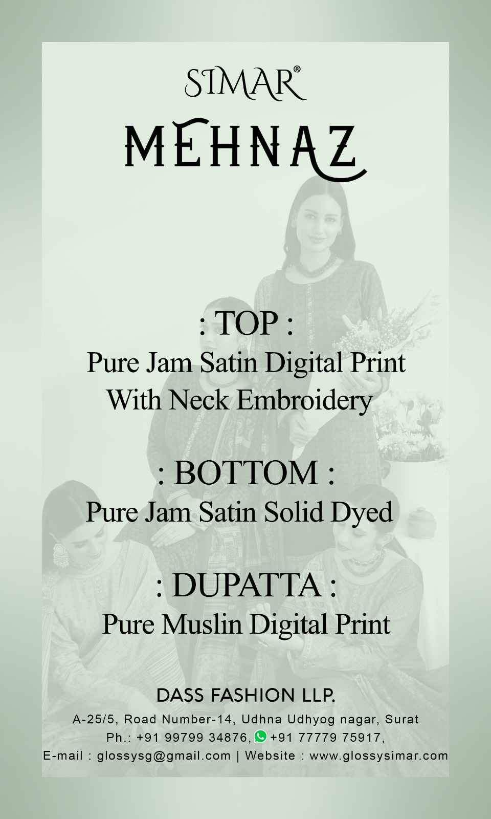 Simar Mehnaz Jam Satin Dress Material 6 pcs Catalogue