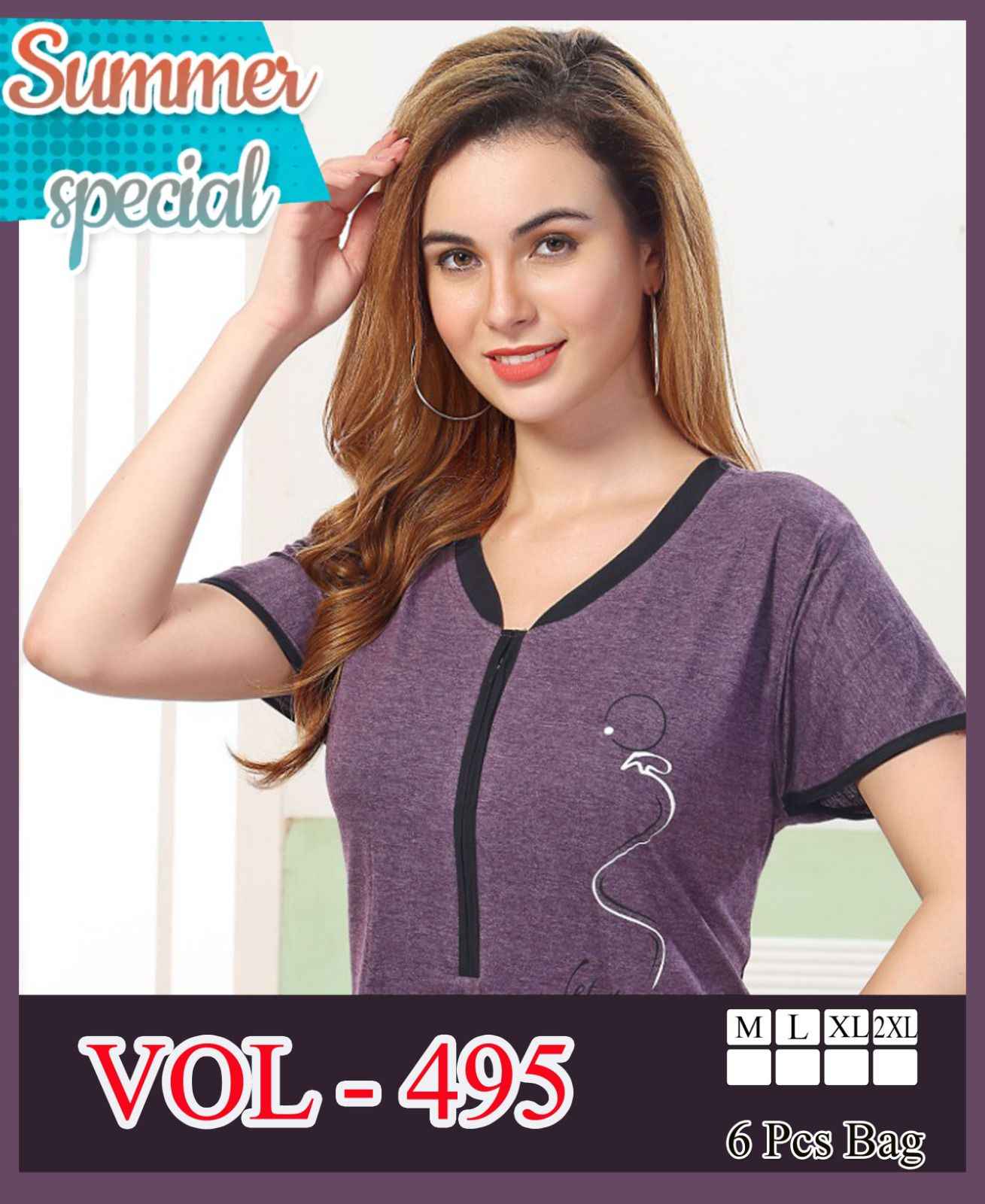 Summer Special Vol 495 Long Cotton Night Wear Gown 6 pcs Catalogue